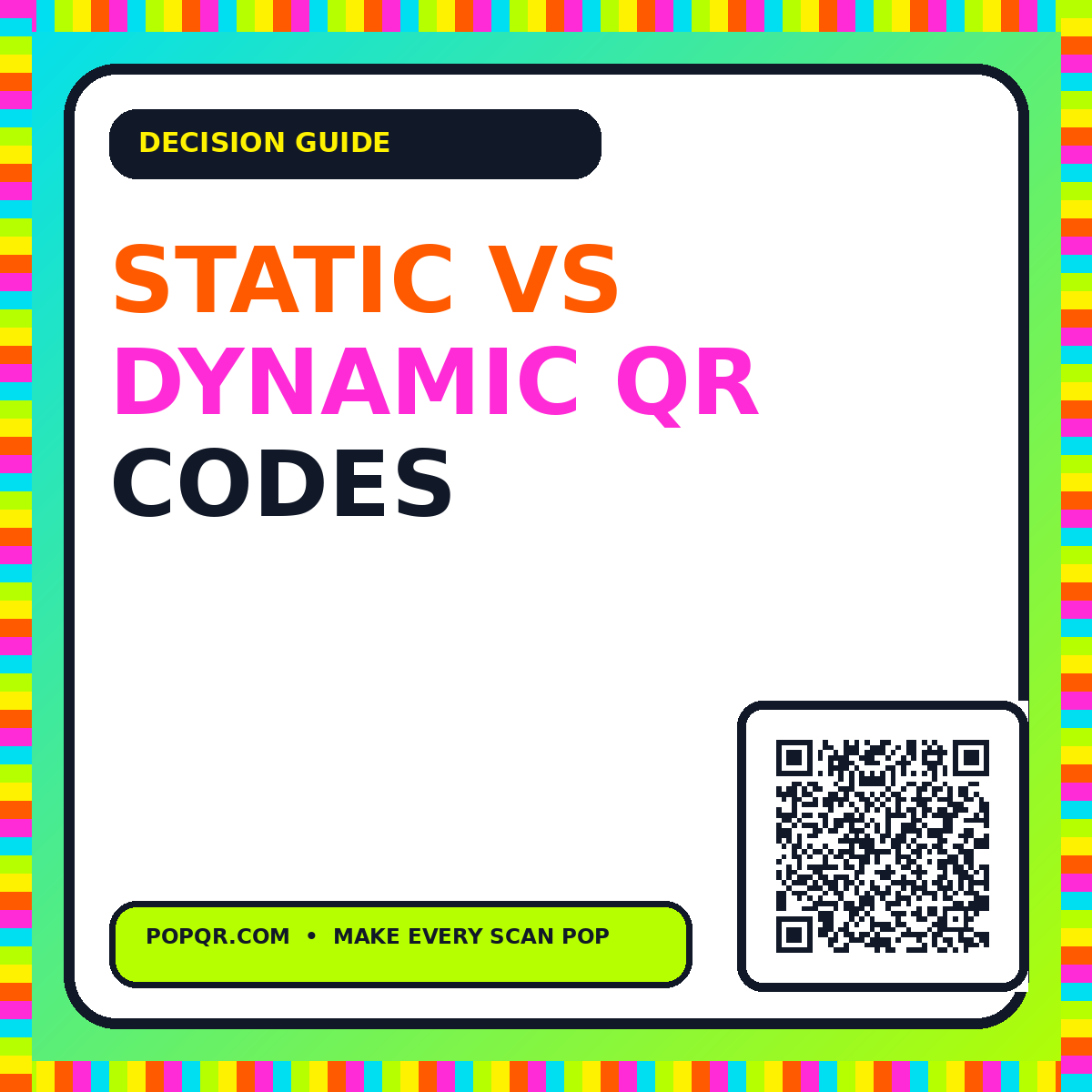 Static vs Dynamic QR Codes typography card